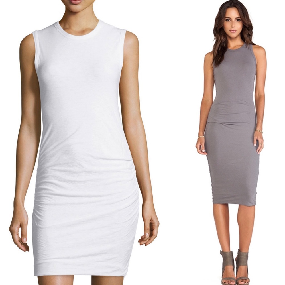 James Perse Side Ruched Tank Midi Dress Taupe